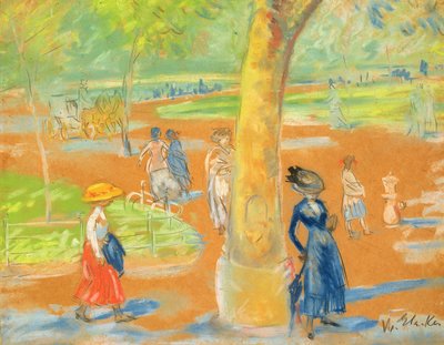 Park (Frau in Blau unter einem Baum) von William James Glackens